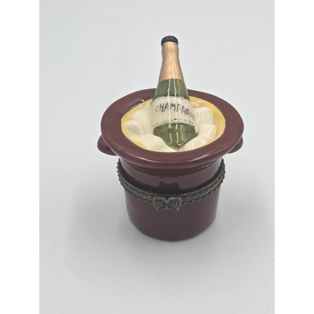 Vintage 2.5" Tall Hinged Champagne in Chiller Trinket Box Celebrate Wedding